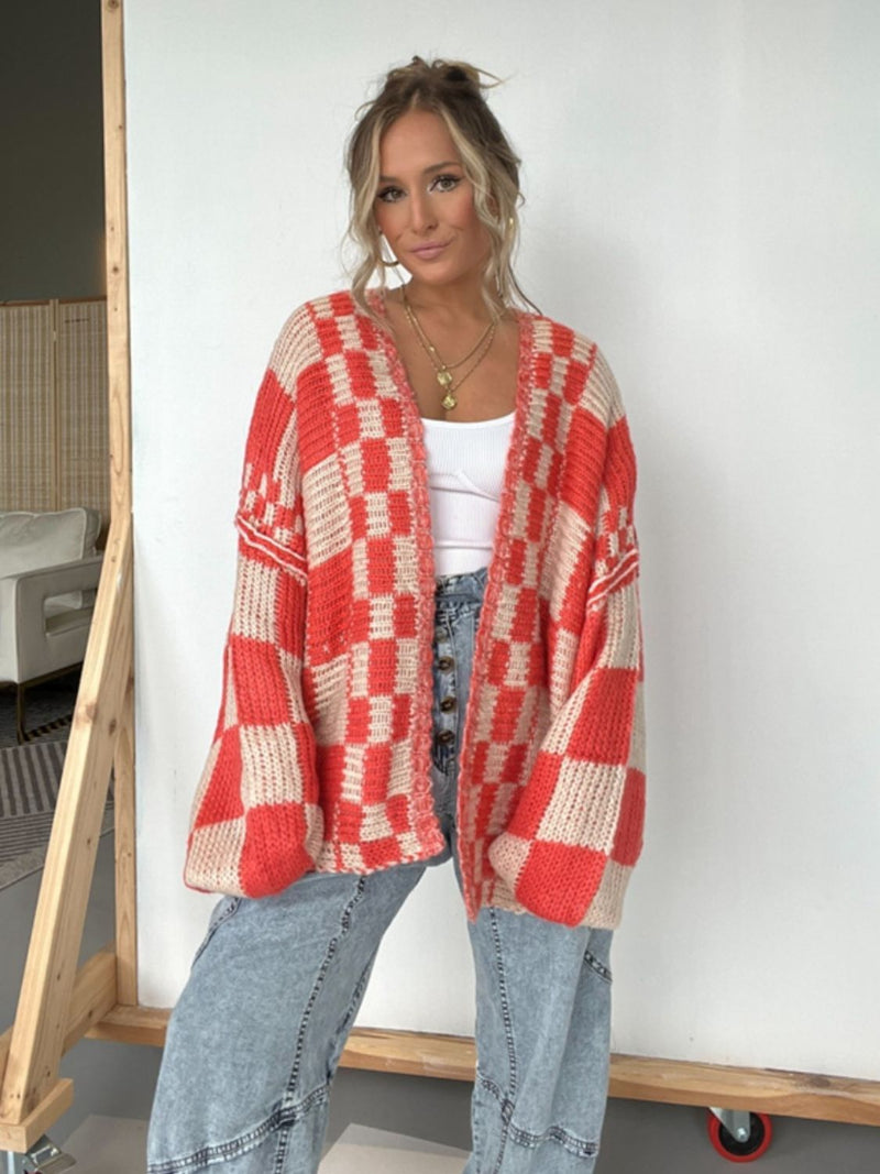 Ashley Plaid Open Front Long Sleeve Cardigan