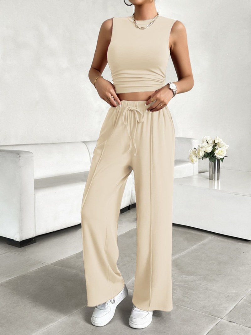 Malia Mock Neck Sleeveless Top and Drawstring Pants Set