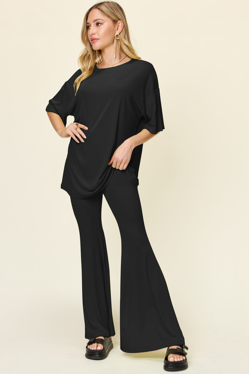 Ames Full Size Round Neck Drop Shoulder T-Shirt and Flare Pants Set