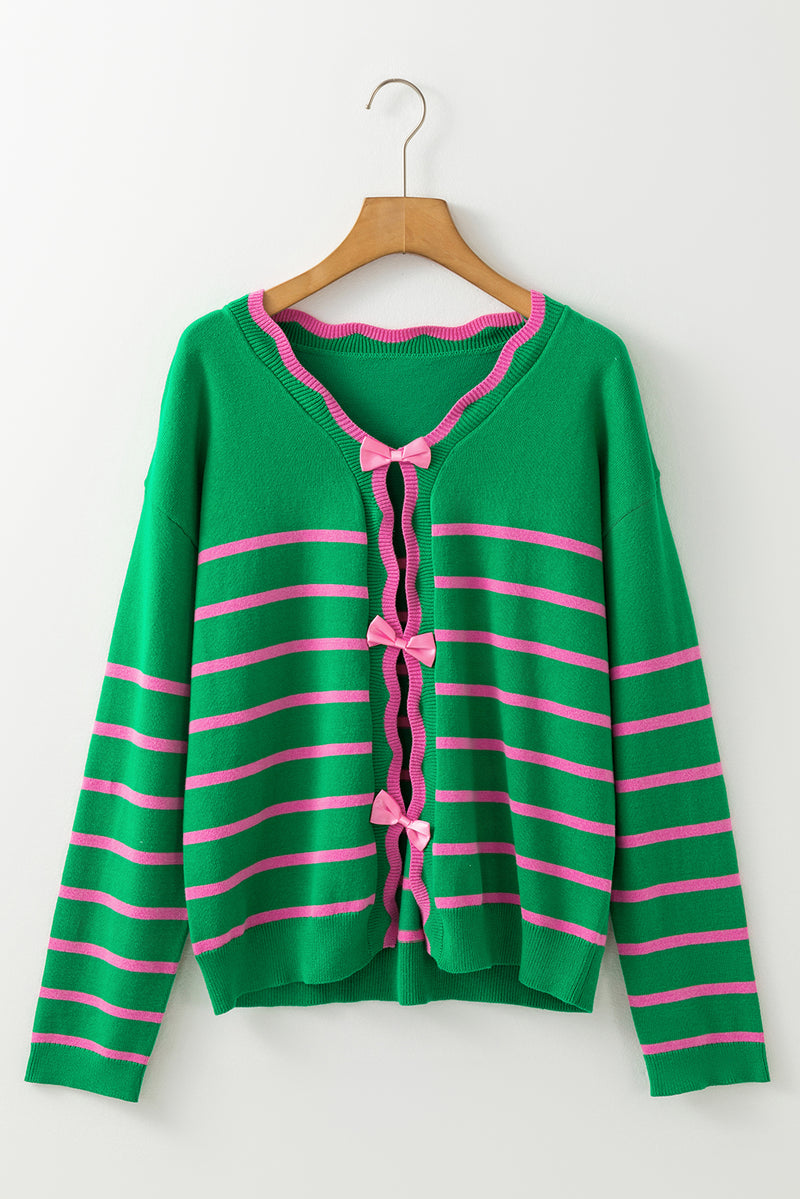 Clara Bow Striped V-Neck Long Sleeve Cardigan