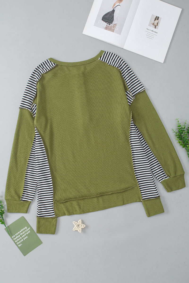 Kelly Striped Exposed Seam Half Button Sweatshirt