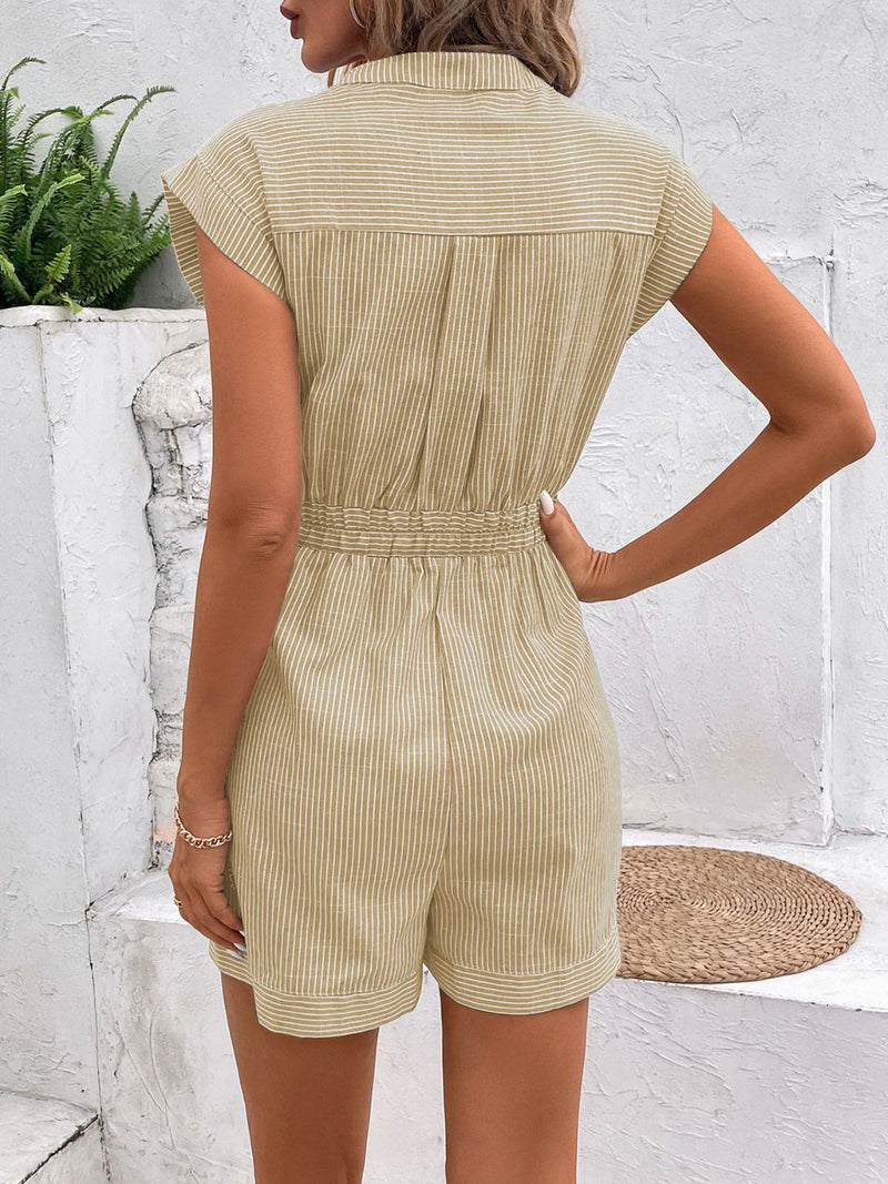 Alora Striped Notched Tie Waist Romper