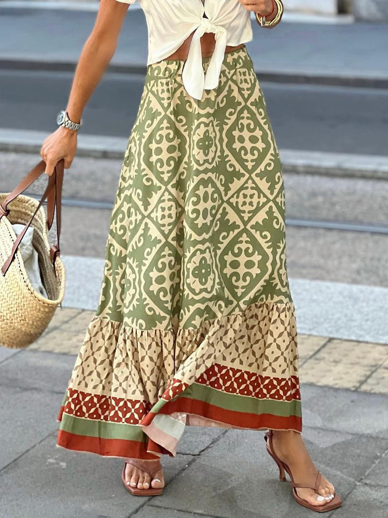 Thalia Geometric Elastic Waist Maxi Skirt