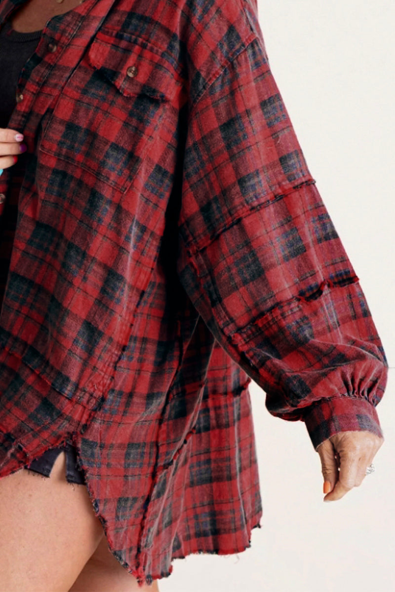 Cullan Exposed Seam Plaid Collared Neck Long Sleeve Shirt