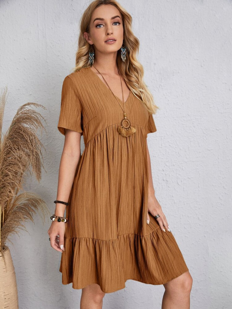 Jovie Full Size V-Neck Short Sleeve Dress