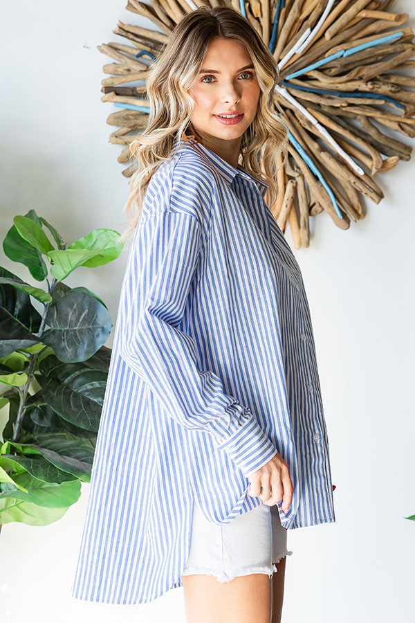 Kayla Striped Button Down High-Low Hem Shirt