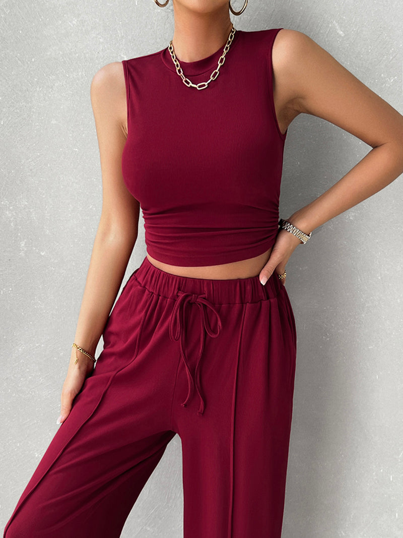 Malia Mock Neck Sleeveless Top and Drawstring Pants Set