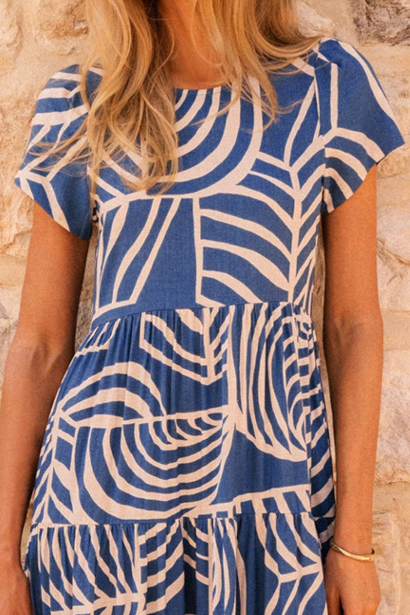 Katelin Tiered Printed Round Neck Short Sleeve Dress