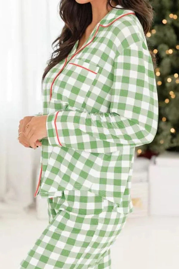 Piper Contrast Piping Plaid Top and Pants Lounge Set