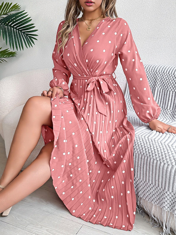 Carrie Tied Polka Dot Long Sleeve Midi Dress