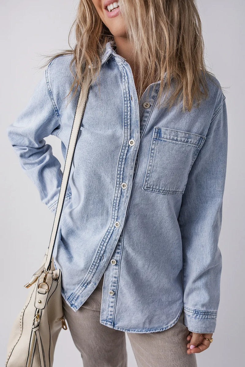 Charlotte Pocketed Collared Neck Denim Top