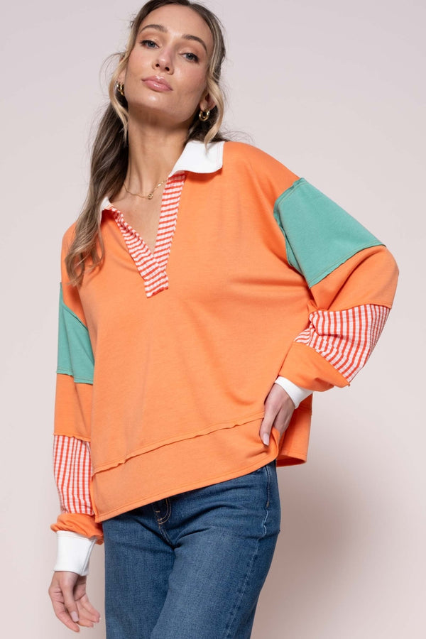 Jessa Color Block Top with Striped Panel