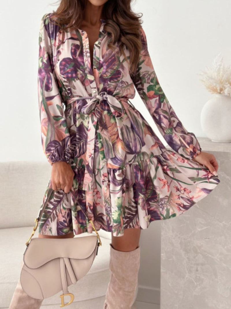 Leona Ruffle Hem Floral Long Sleeve Dress