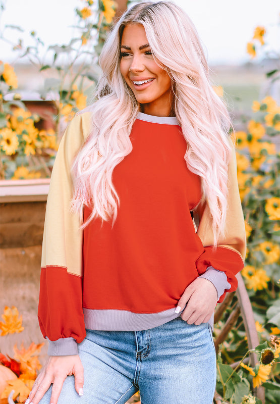 Hannah Color Block Round Neck Long Sleeve Sweatshirt