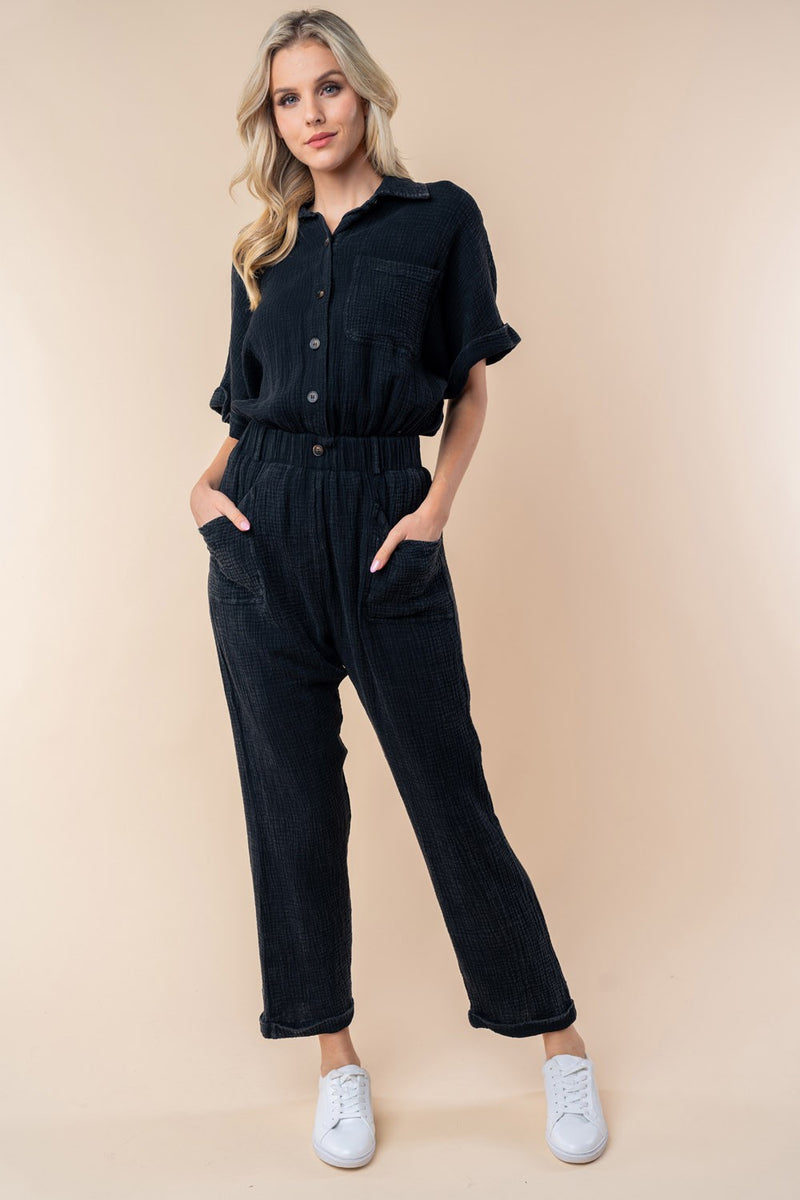 Tally Texture Short Sleeve Jumpsuit