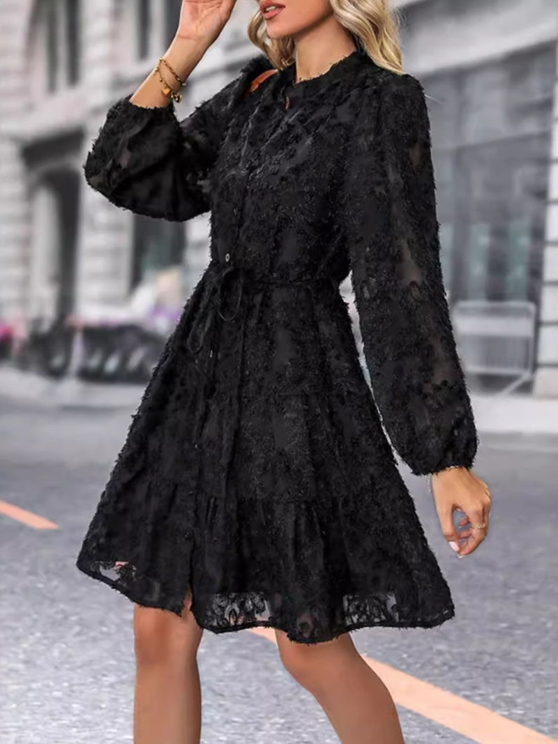 Leah Lace Button Down Long Sleeve Mini Dress