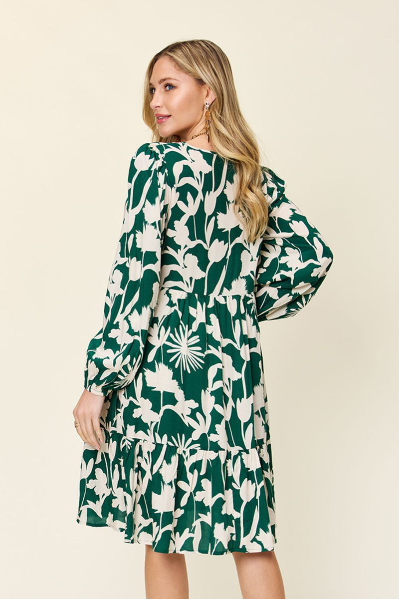 Journee Full Size Printed Ruffle Hem Long Sleeve Dress