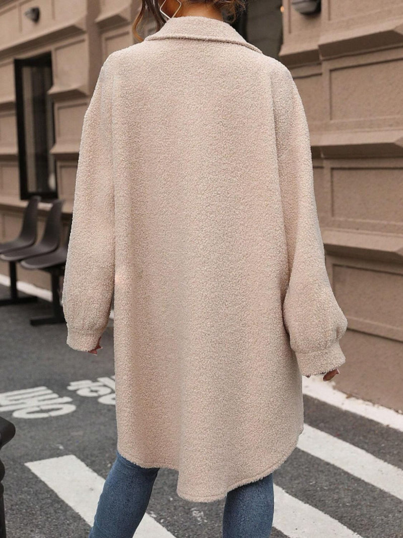 Sadie Button Up Drop Shoulder Sherpa Coat