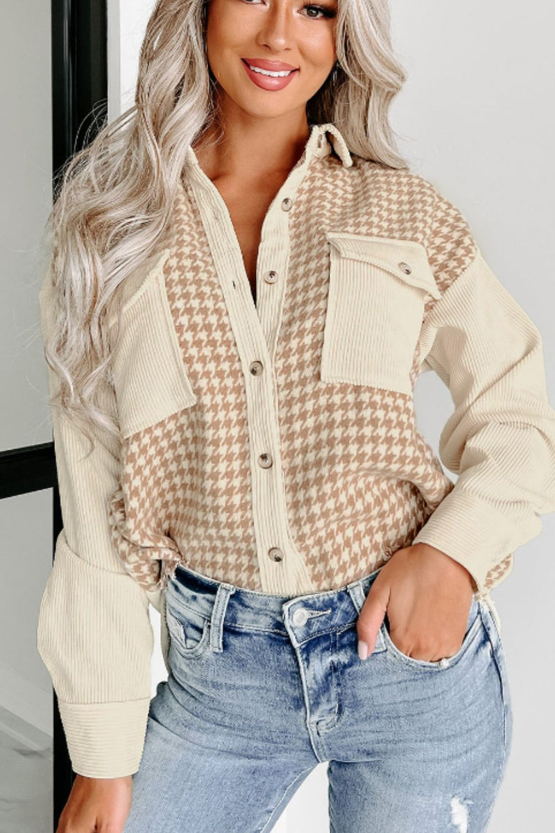 Fluerette Houndstooth Button Up Long Sleeve Jacket