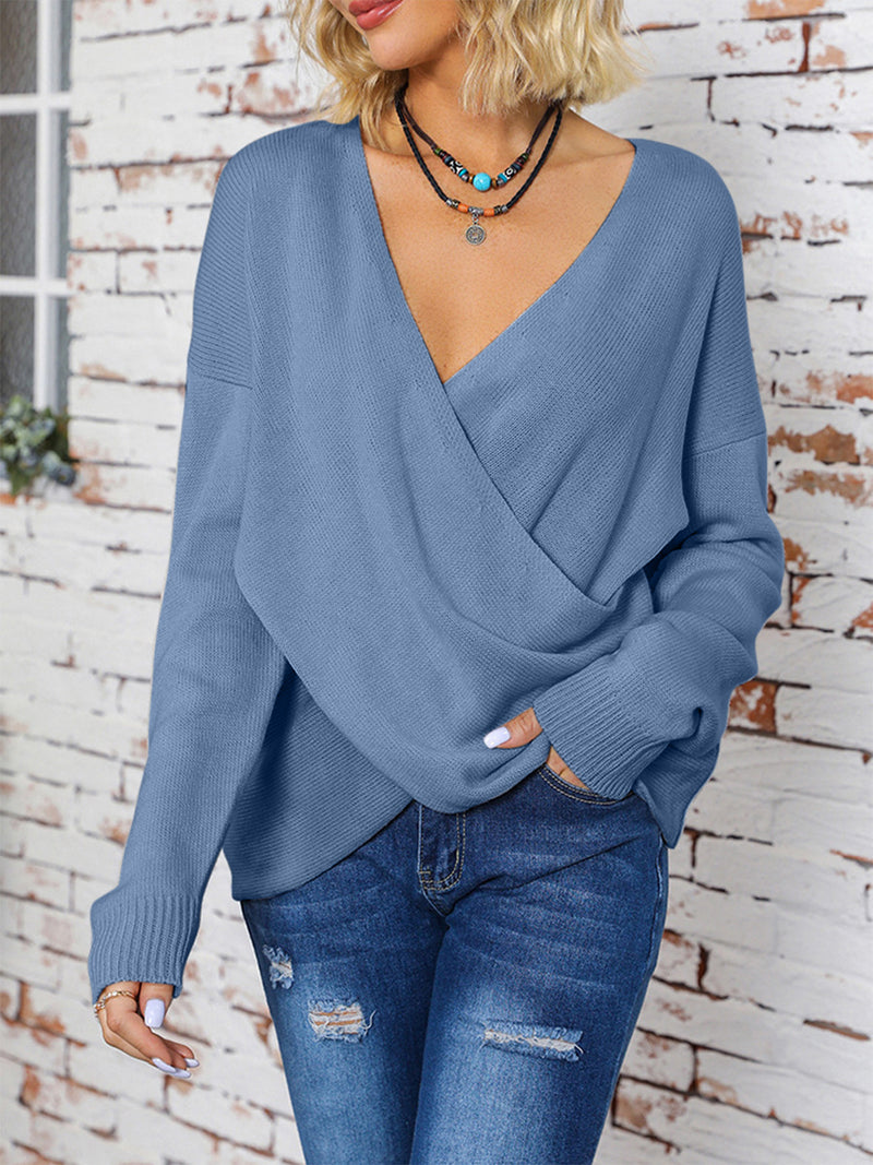 Ashlie Surplice Dropped Shoulder Long Sleeve Sweater