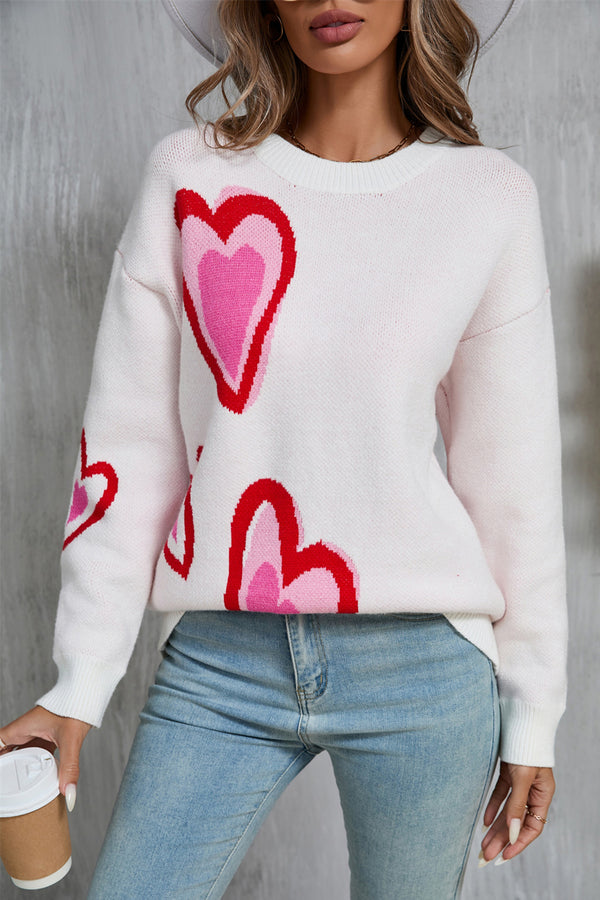 Emma Heart Round Neck Long Sleeve Sweater