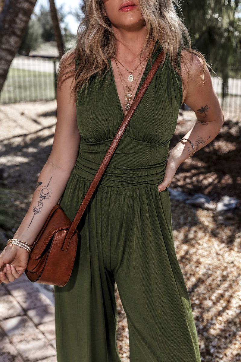 Ginny V-Neck Sleeveless Wide Leg Jumpsuit