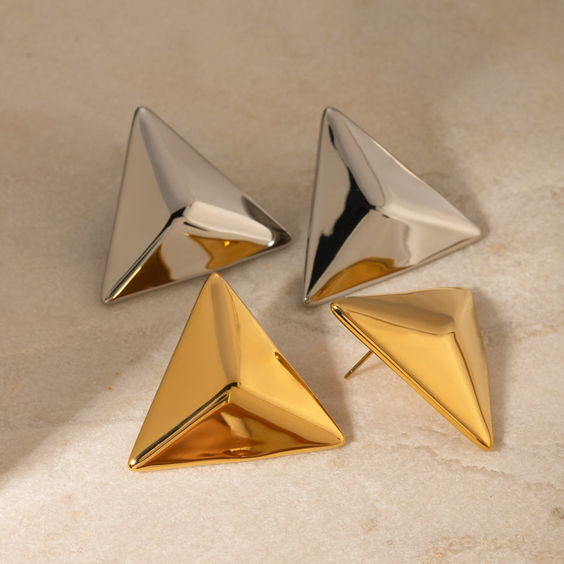 Nyra Stainless Steel 3D Triangle Earrings