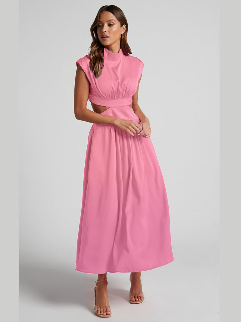 Grace Cutout Mock Neck Sleeveless Ruched Dress