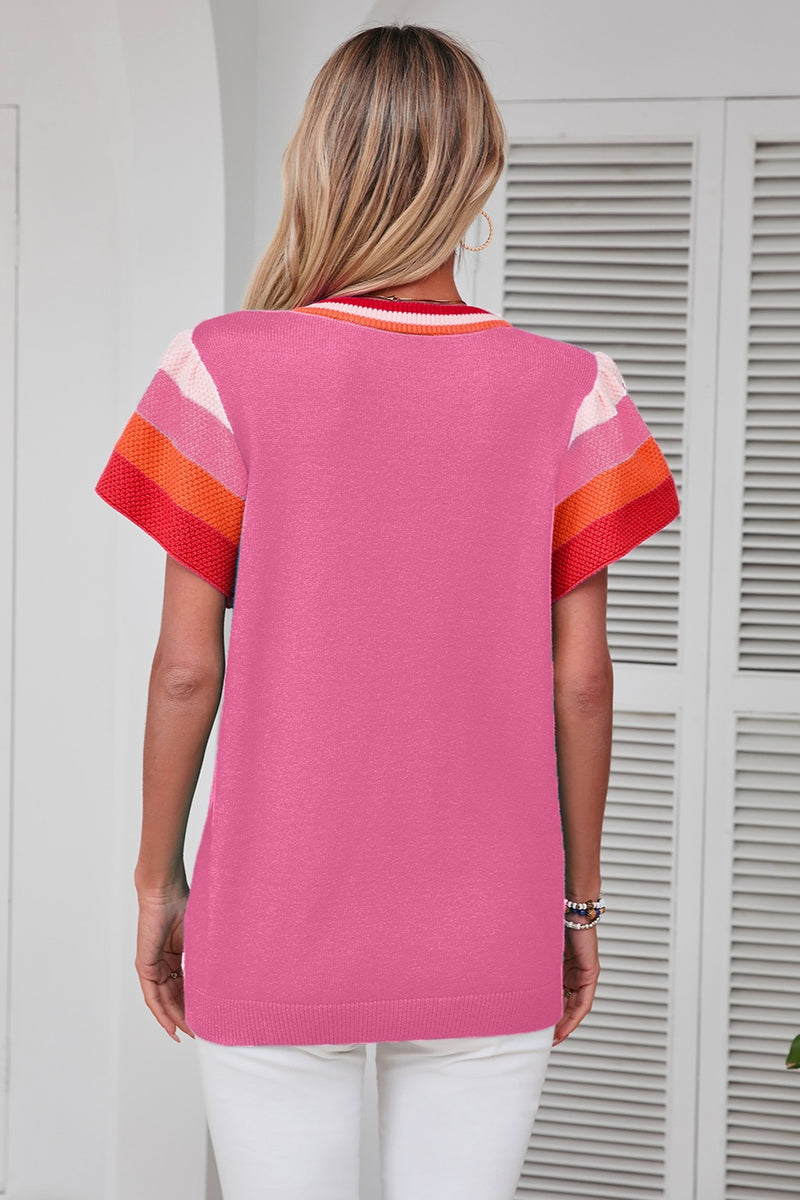 Blaire Color Block Round Neck Knit Top