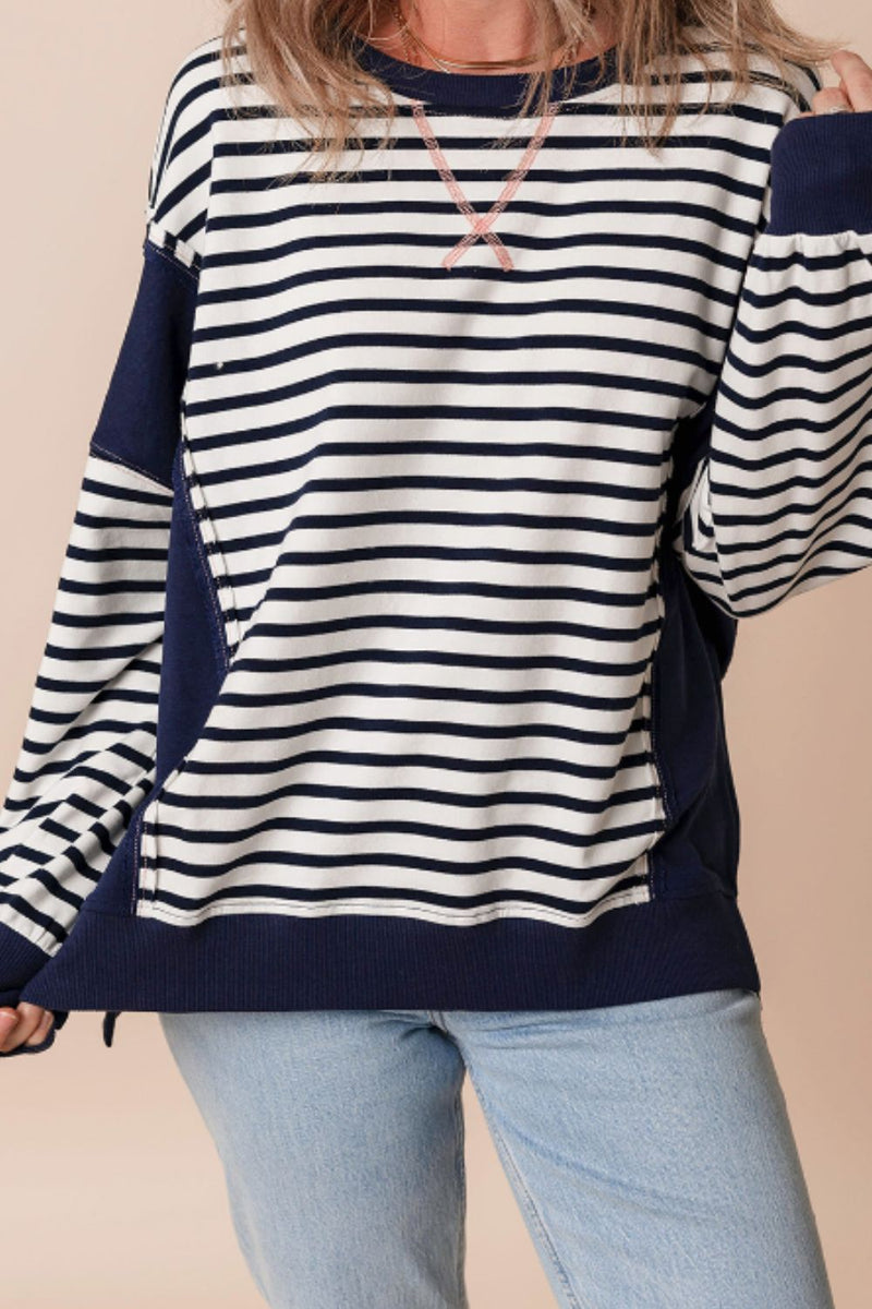 Melissa Exposed Seam Striped Long Sleeve Sweatshirt