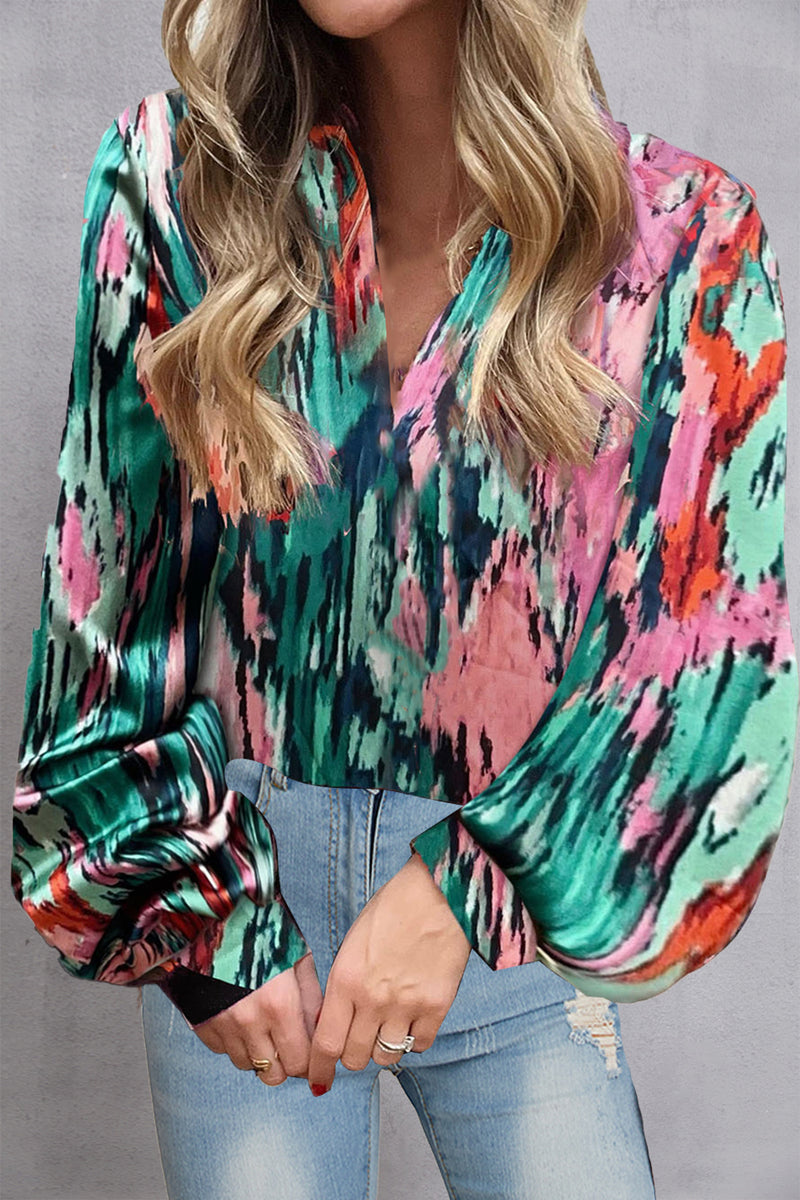 Landry Printed V-Neck Long Sleeve Blouse