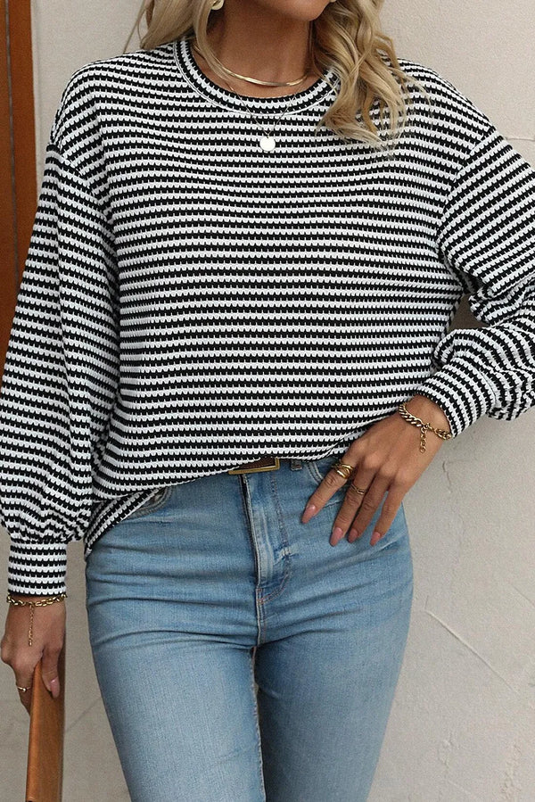 Kristen Striped Round Neck Long Sleeve Top