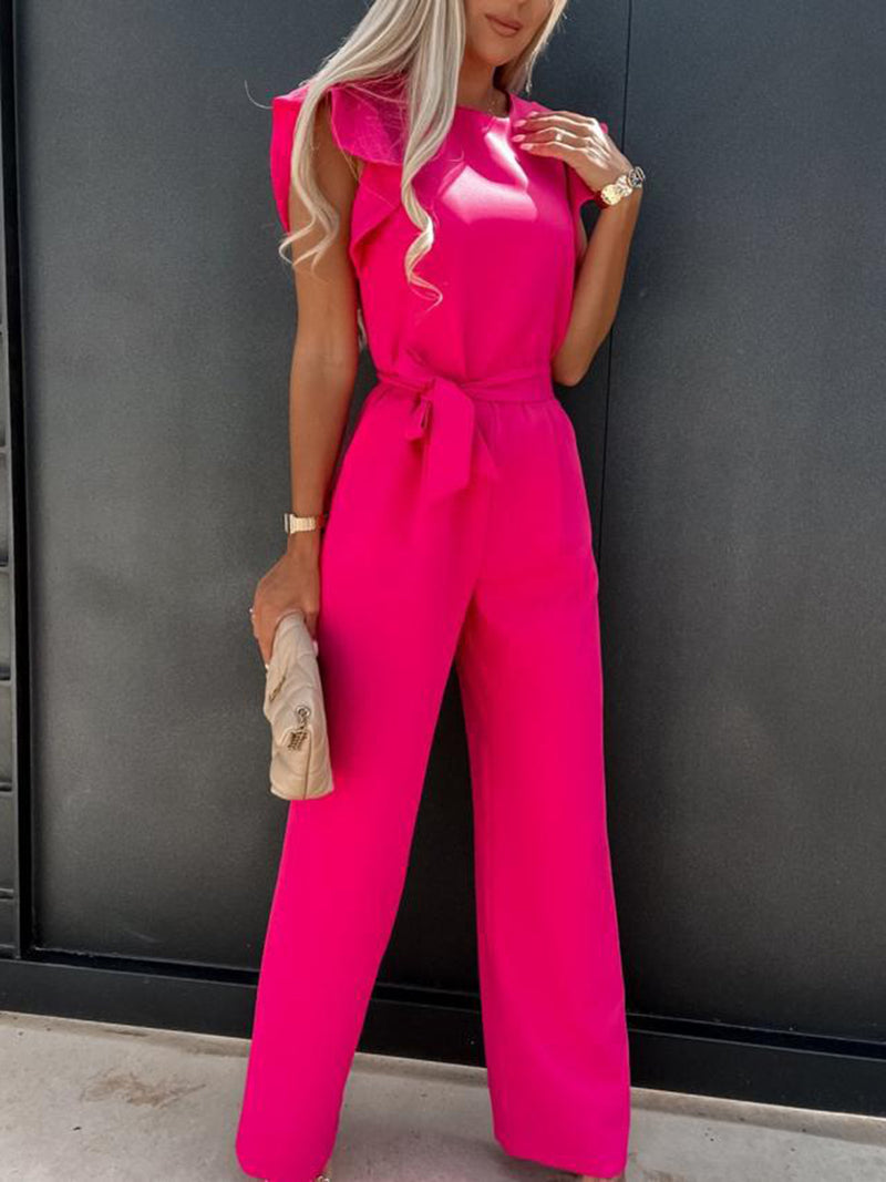 Marisol Ruffled Round Neck Cap Sleeve Jumpsuit