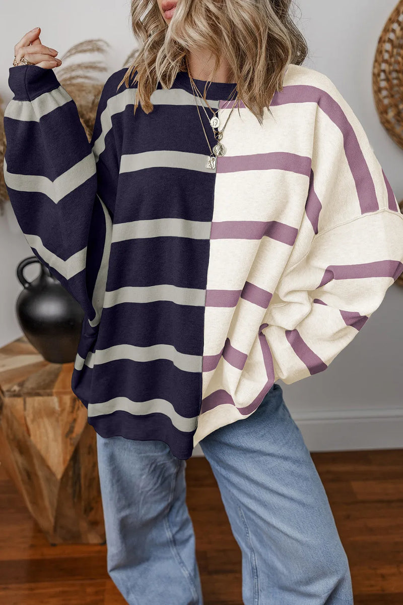 Jill Striped Round Neck Long Sleeve Knit Top