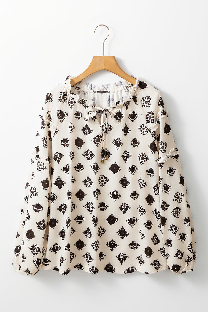 Silas Printed Tie Neck Long Sleeve Blouse