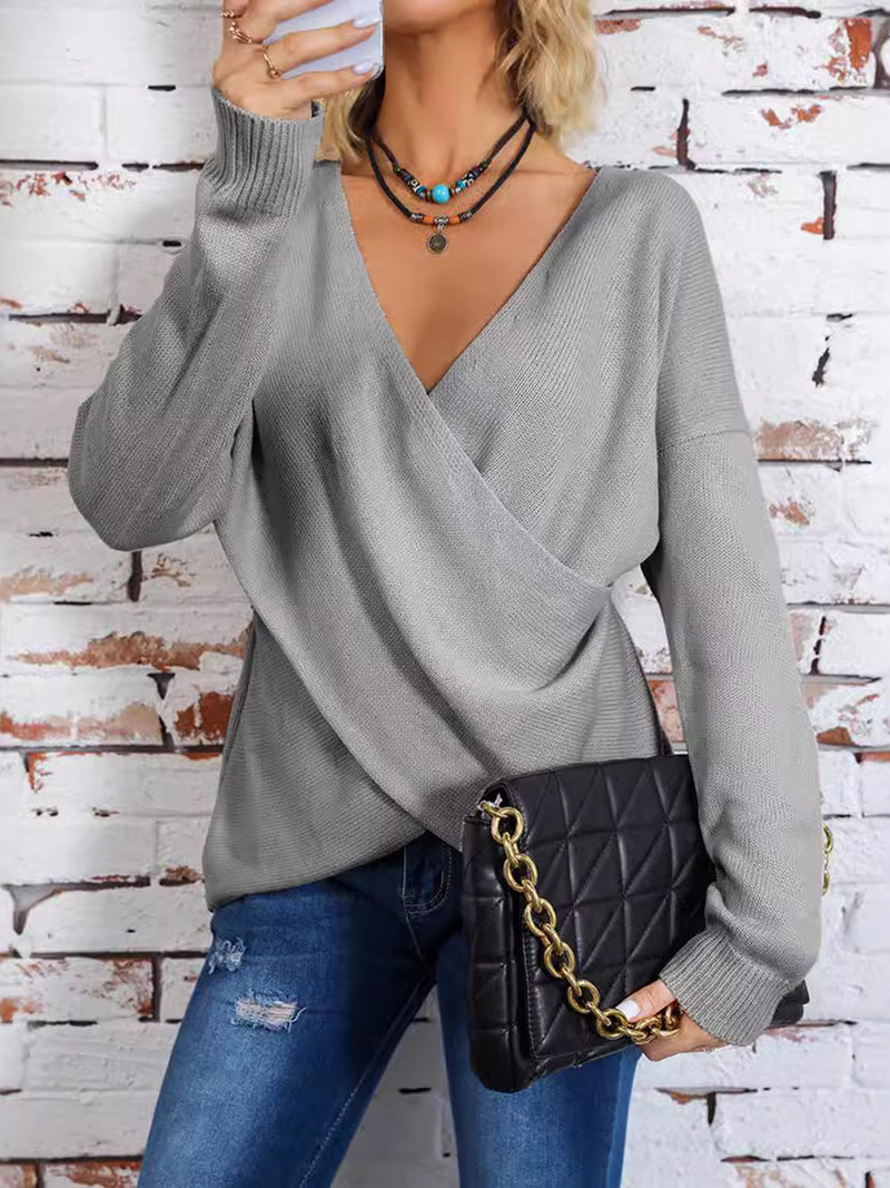 Ashlie Surplice Dropped Shoulder Long Sleeve Sweater