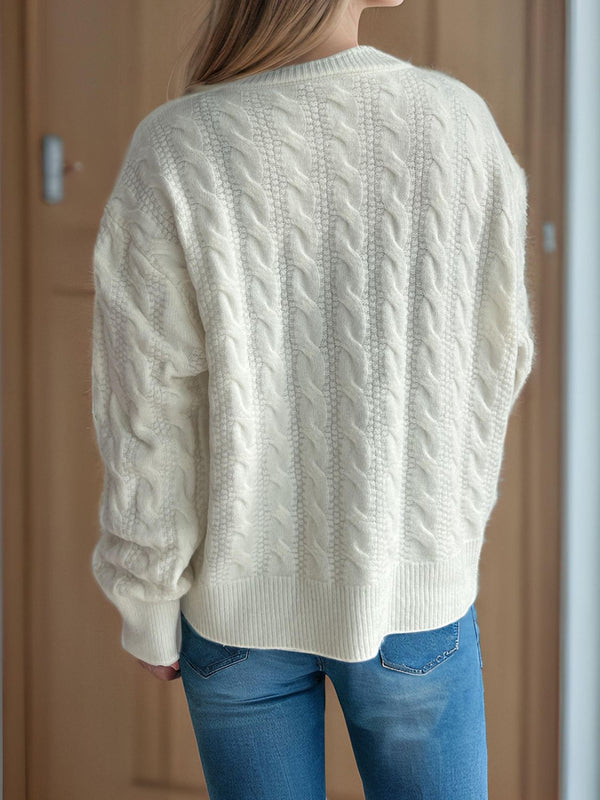 Frankie Cable-Knit Round Neck Long Sleeve Cardigan