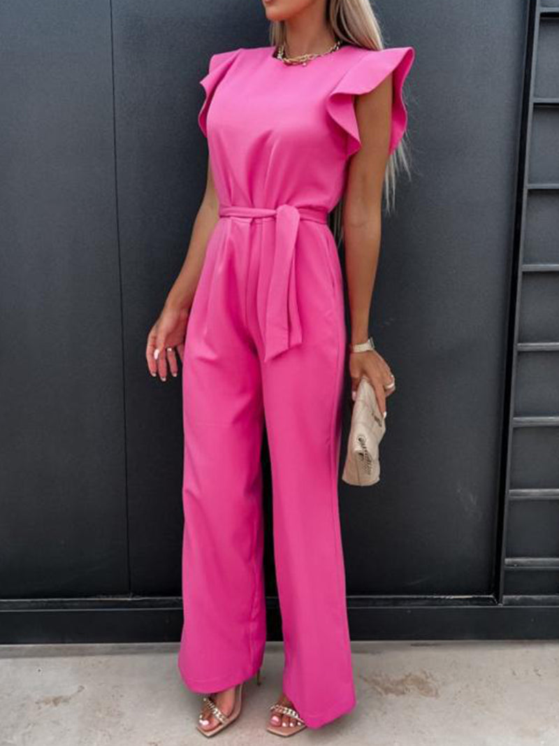 Marisol Ruffled Round Neck Cap Sleeve Jumpsuit