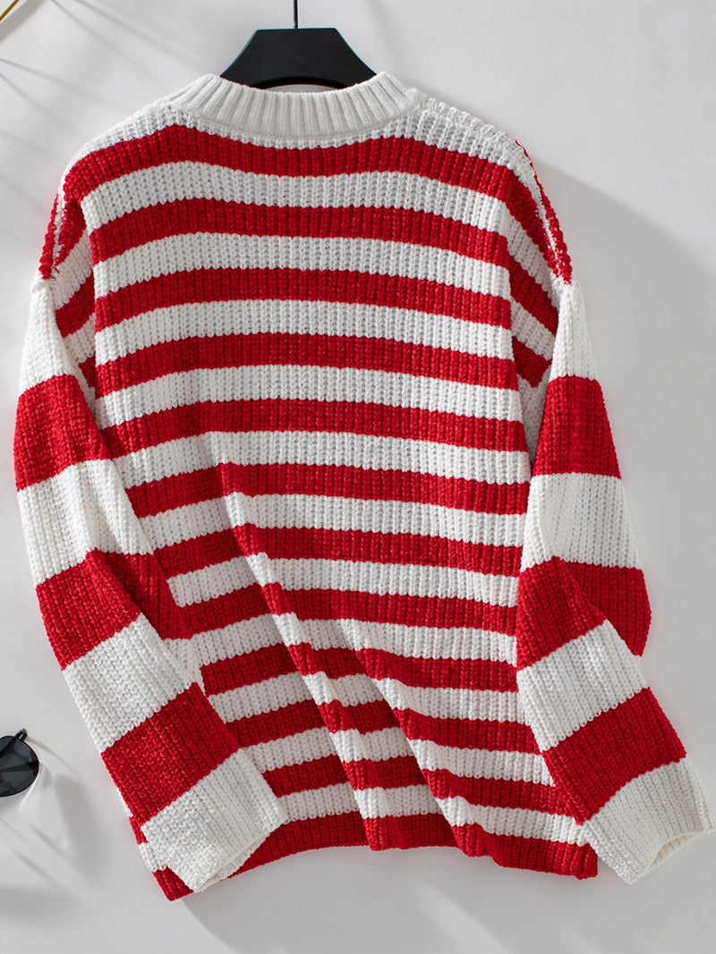 Marjorie Striped Round Neck Long Sleeve Sweater