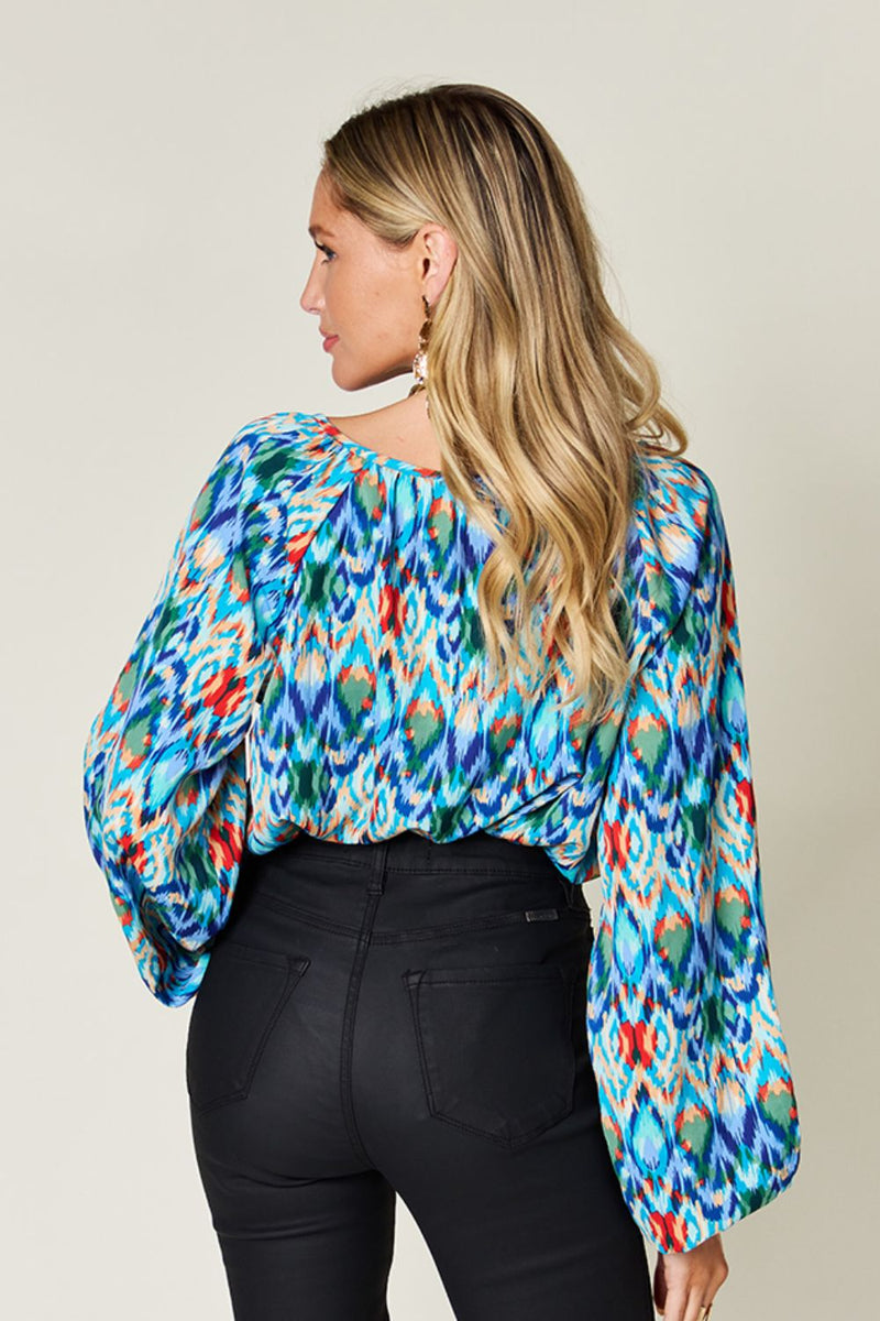 Dani Full Size Printed Balloon Sleeve Blouse