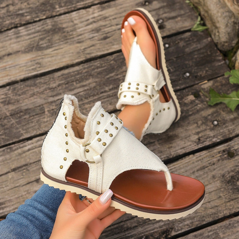 August Studded Raw Hem Flat Sandals