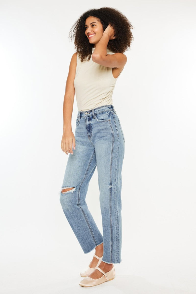 Collin Kancan Ultra High Rise Distressed Straight Jeans