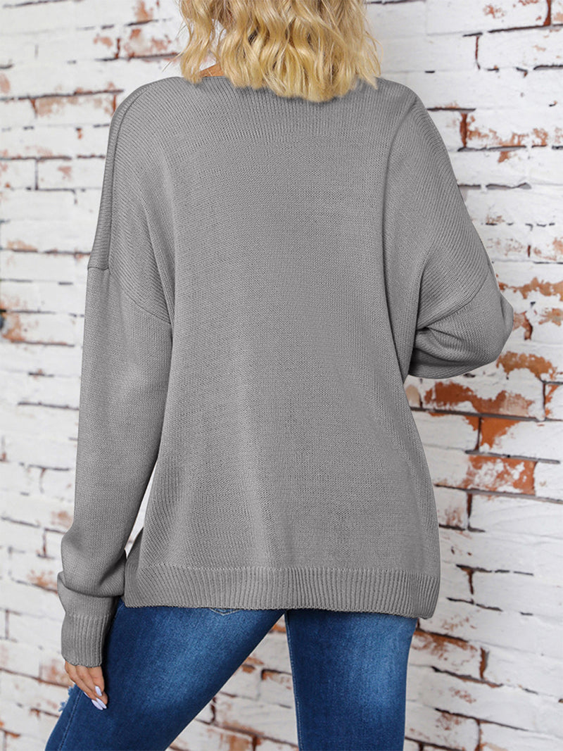 Ashlie Surplice Dropped Shoulder Long Sleeve Sweater