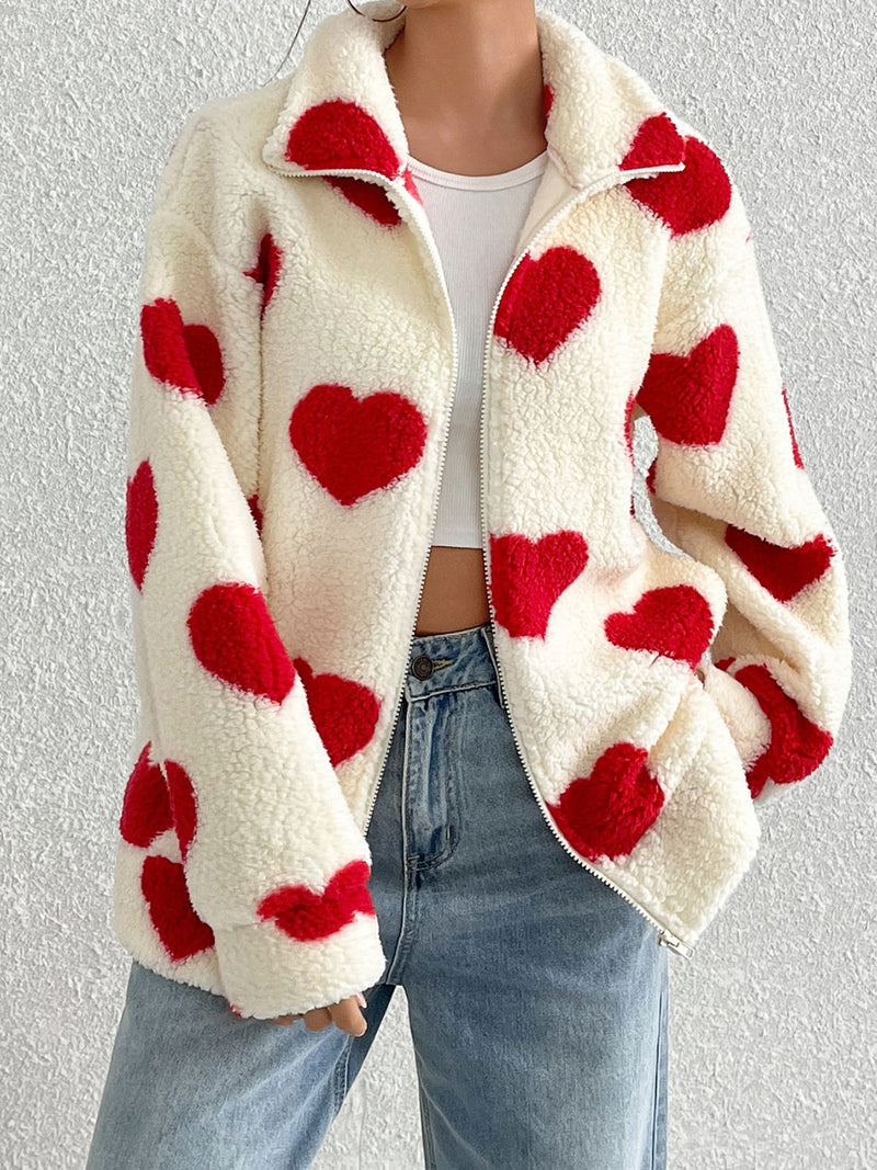 Hartley Heart Zip Up Drop Shoulder Furry Jacket