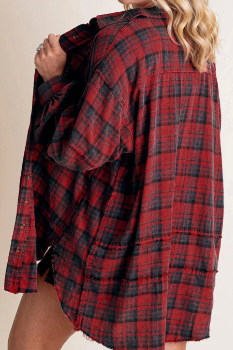 Cullan Exposed Seam Plaid Collared Neck Long Sleeve Shirt