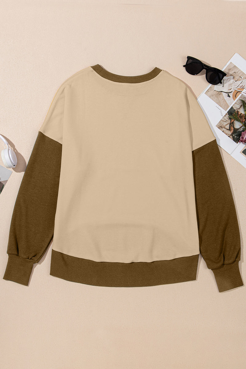 Antonia Contrast Round Neck Long Sleeve Sweatshirt- Deal of the Day!