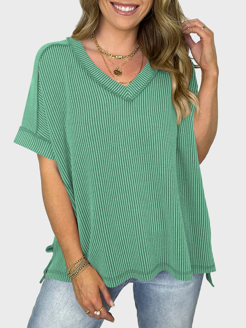 Dani Lovelet Texture V-Neck Half Sleeve T-Shirt