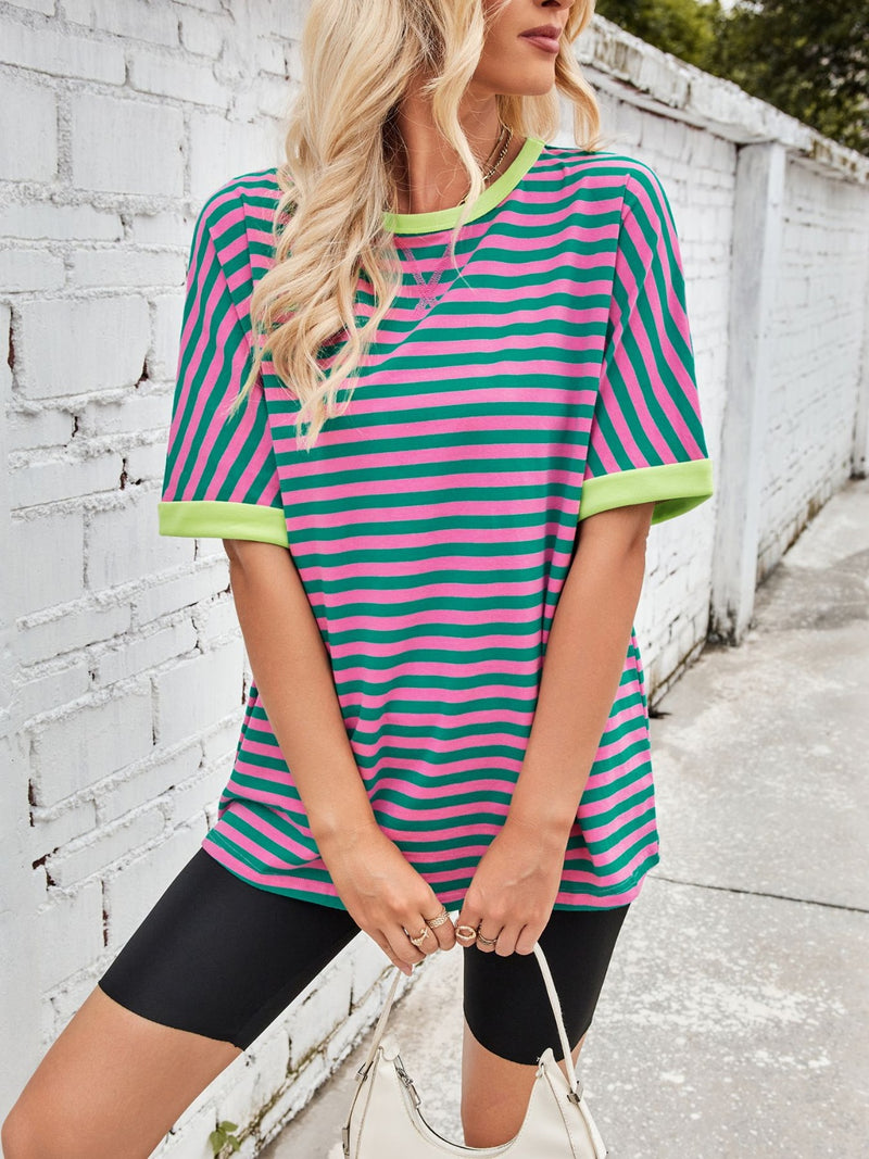 Tanya Lovelet Striped Round Neck Half Sleeve T-Shirt