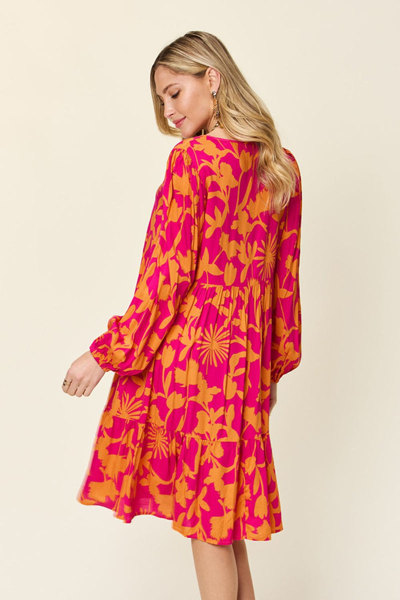 Journee Full Size Printed Ruffle Hem Long Sleeve Dress