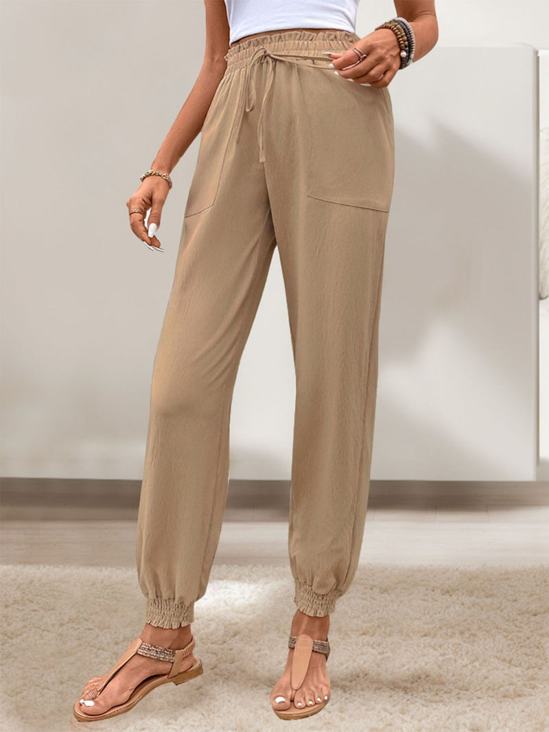 Arielle Tied Elastic Waist Pants with Pockets